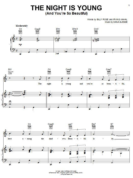 Billy Rose The Night Is Young (And You're So Beautiful) sheet music notes and chords arranged for Piano, Vocal & Guitar Chords (Right-Hand Melody)