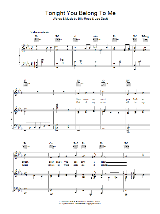 Billy Rose Tonight You Belong To Me sheet music notes and chords arranged for Piano, Vocal & Guitar Chords