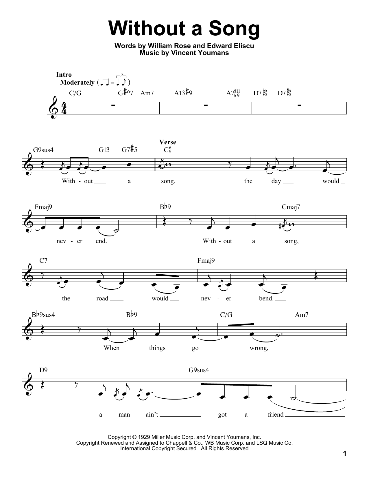 Billy Rose Without A Song sheet music notes and chords arranged for Pro Vocal