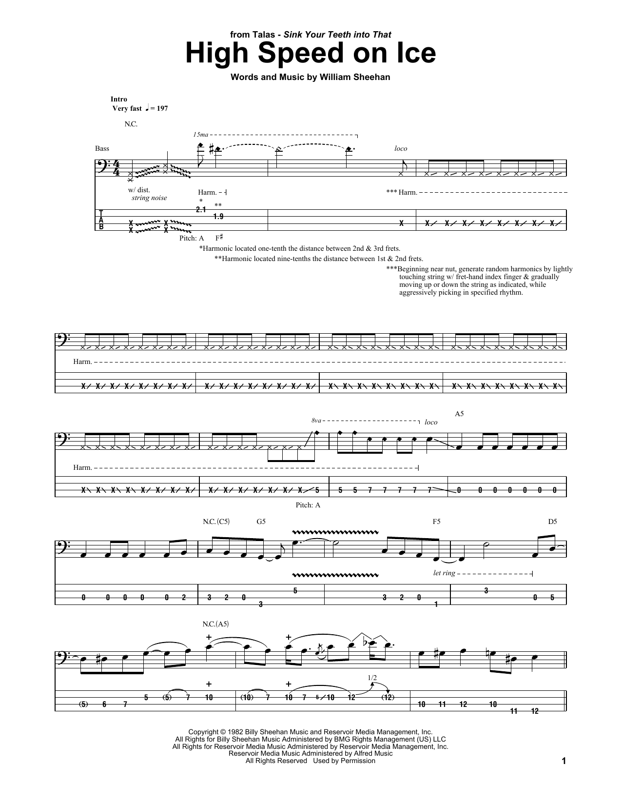 Billy Sheehan High Speed On Ice sheet music notes and chords arranged for Bass Guitar Tab