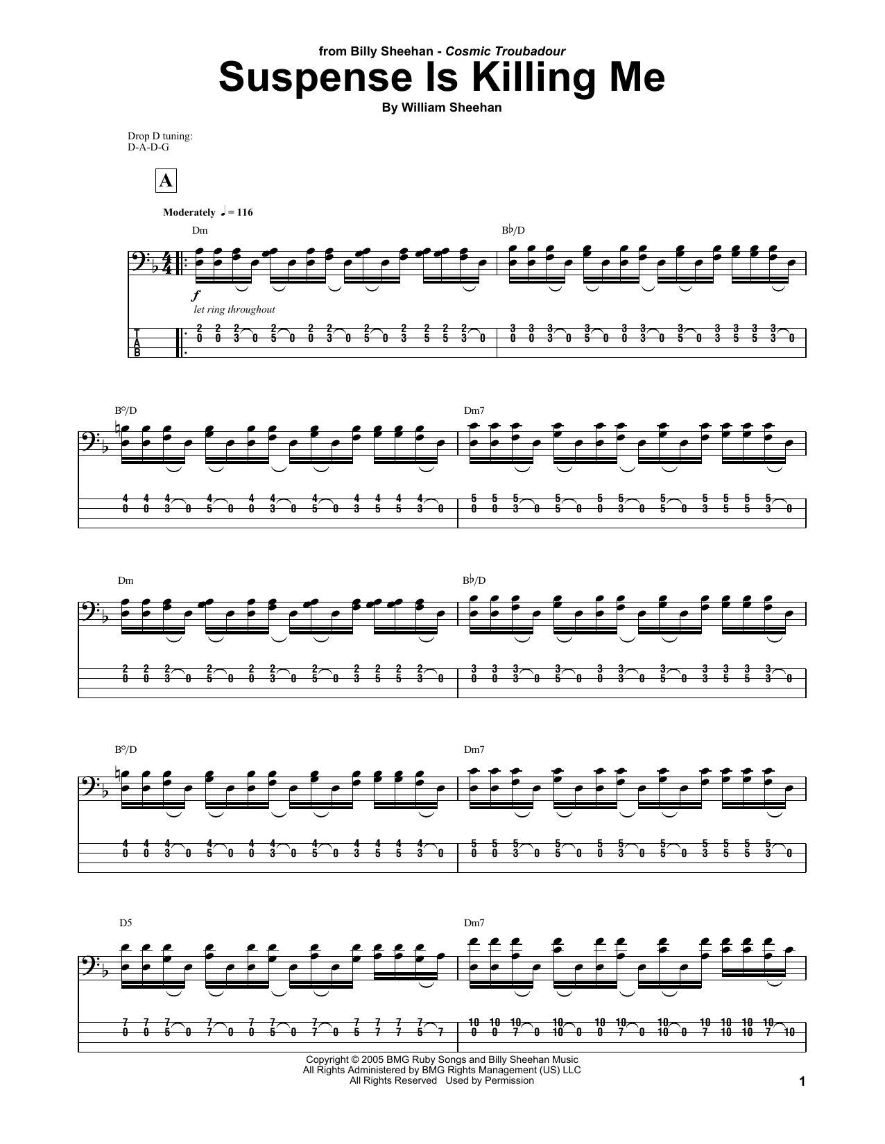 Billy Sheehan Suspense Is Killing Me sheet music notes and chords arranged for Bass Guitar Tab