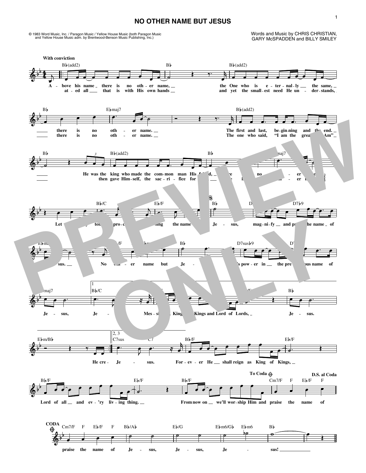 Billy Smiley No Other Name But Jesus sheet music notes and chords arranged for Lead Sheet / Fake Book