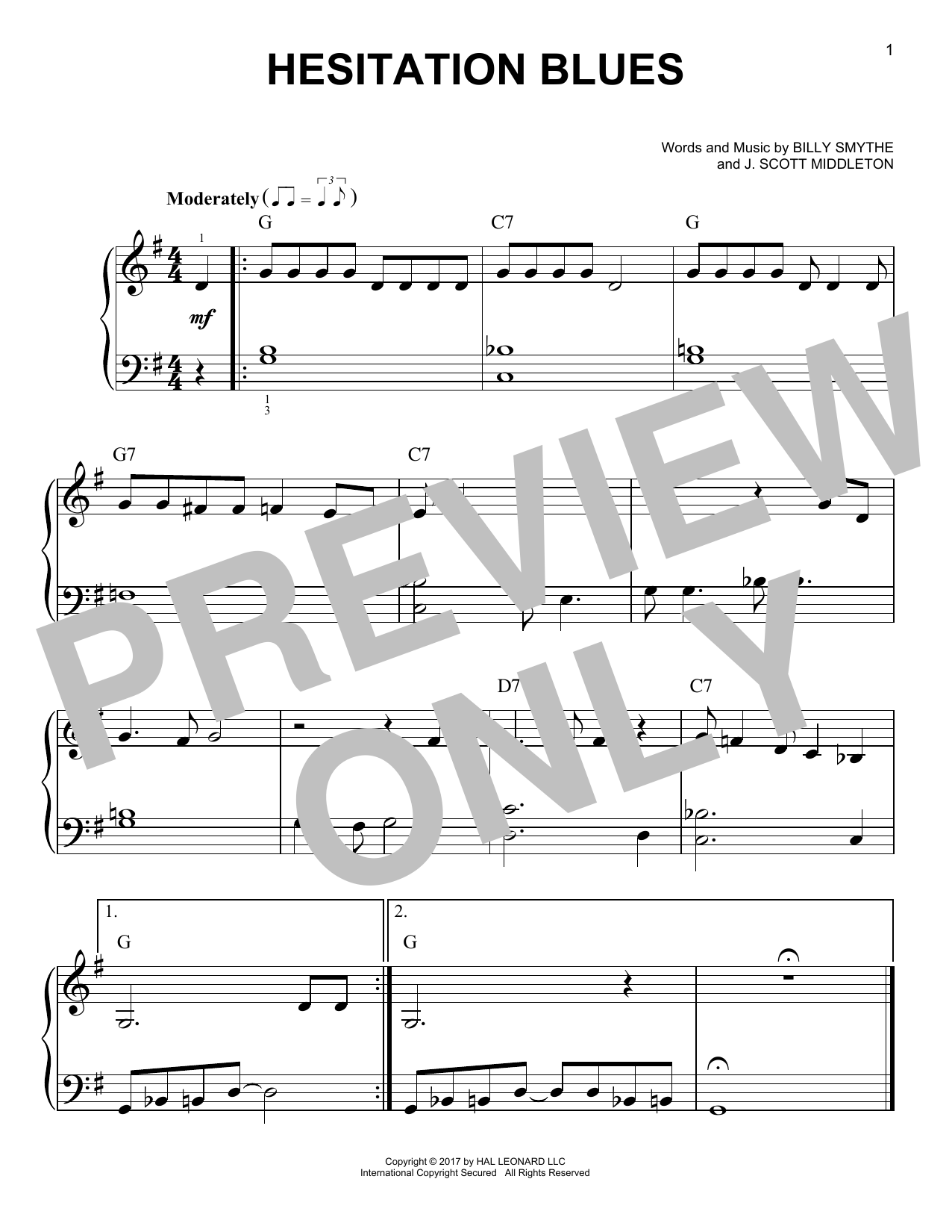 Billy Smythe Hesitation Blues sheet music notes and chords arranged for Very Easy Piano