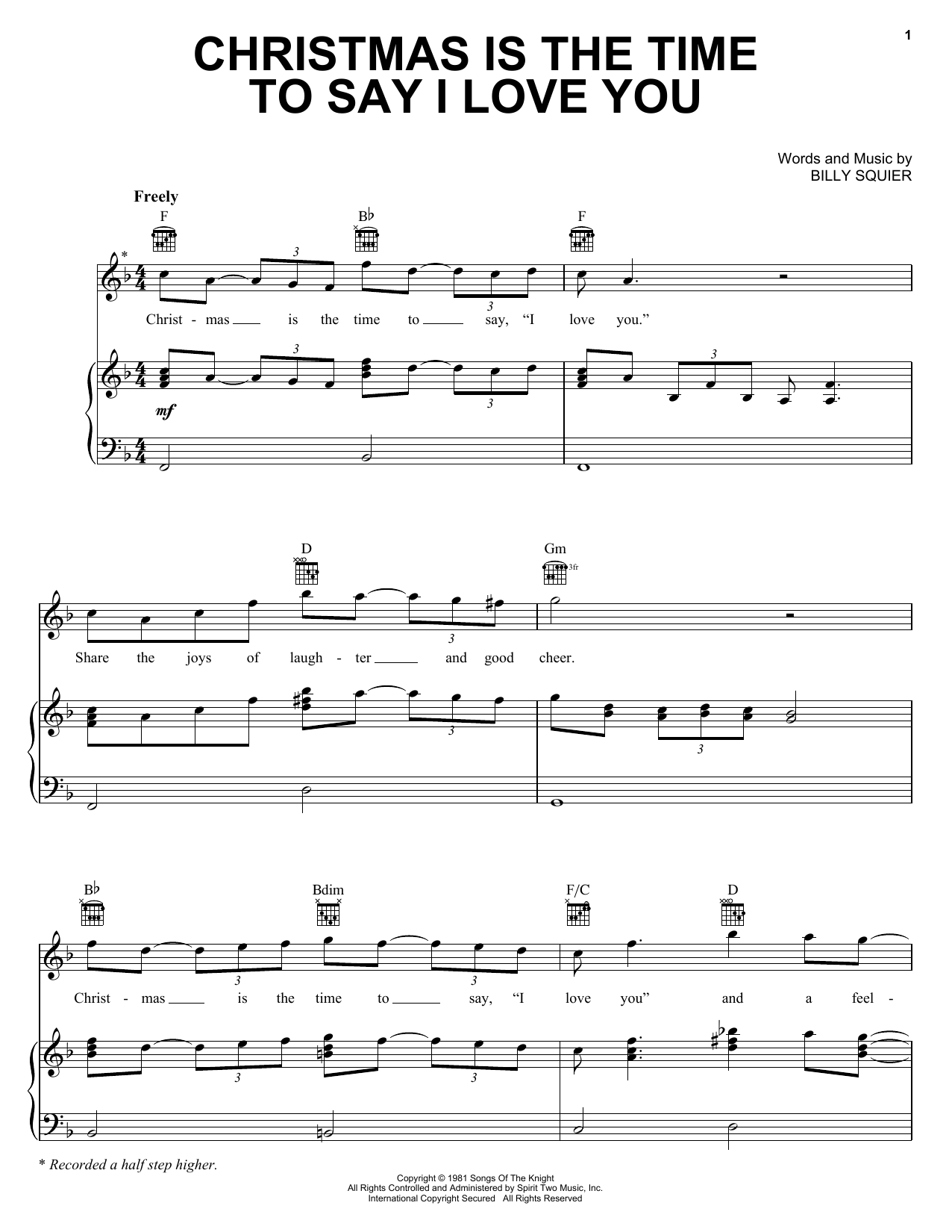 Billy Squier Christmas Is The Time To Say I Love You sheet music notes and chords arranged for Real Book – Melody, Lyrics & Chords