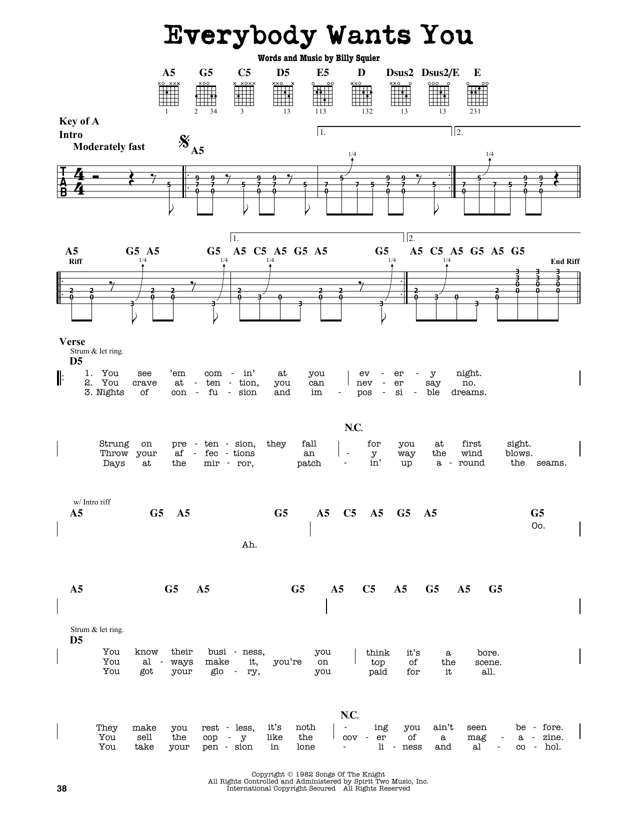 Billy Squier Everybody Wants You sheet music notes and chords arranged for Guitar Tab