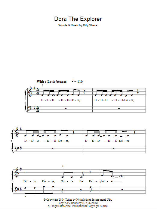 Billy Straus Dora The Explorer Theme sheet music notes and chords arranged for Easy Piano