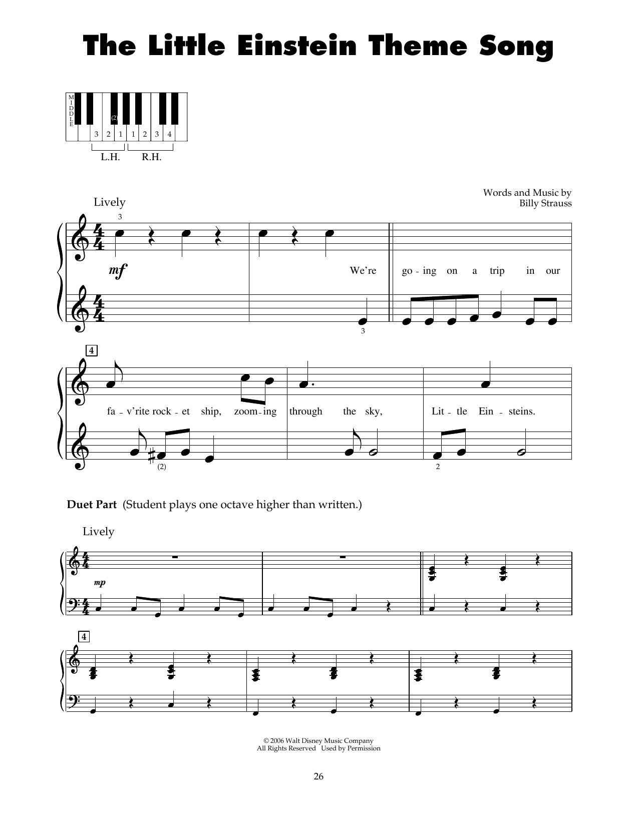 Billy Strauss The Little Einstein Theme Song sheet music notes and chords arranged for 5-Finger Piano