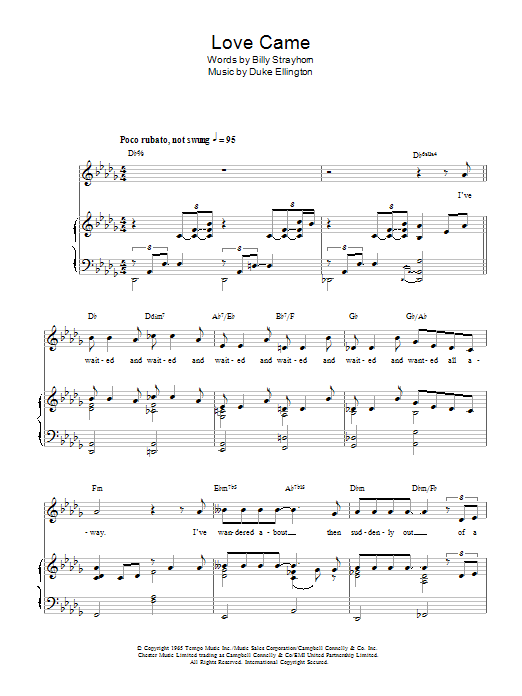 Billy Strayhorn Love Came sheet music notes and chords arranged for Piano, Vocal & Guitar Chords