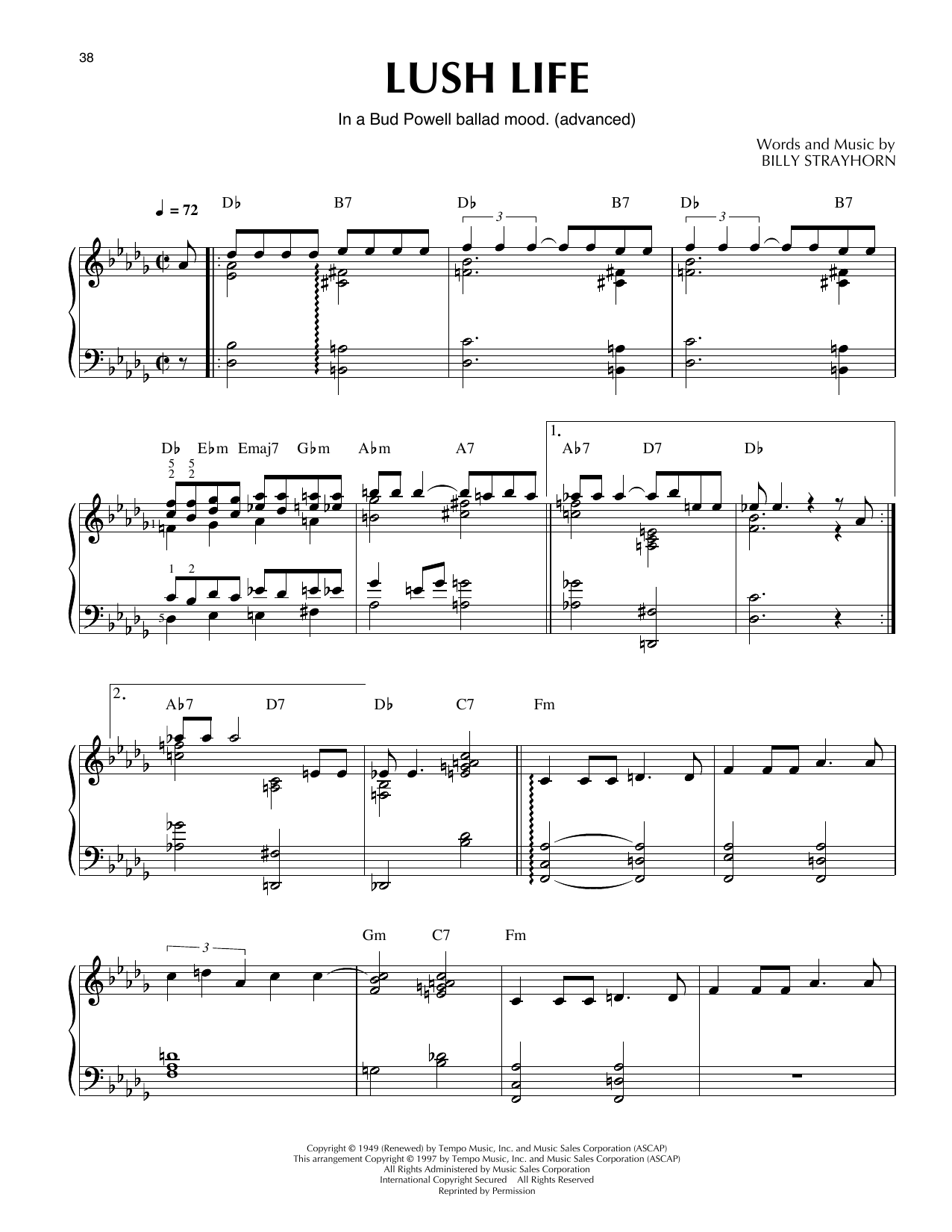 Billy Strayhorn Lush Life (arr. Thomas Coppola) sheet music notes and chords arranged for Piano Solo
