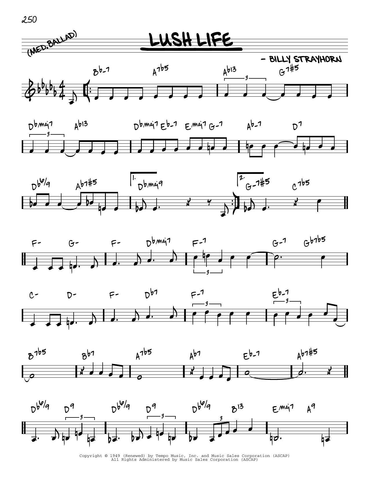 Billy Strayhorn Lush Life [Reharmonized version] (arr. Jack Grassel) sheet music notes and chords arranged for Real Book – Melody & Chords