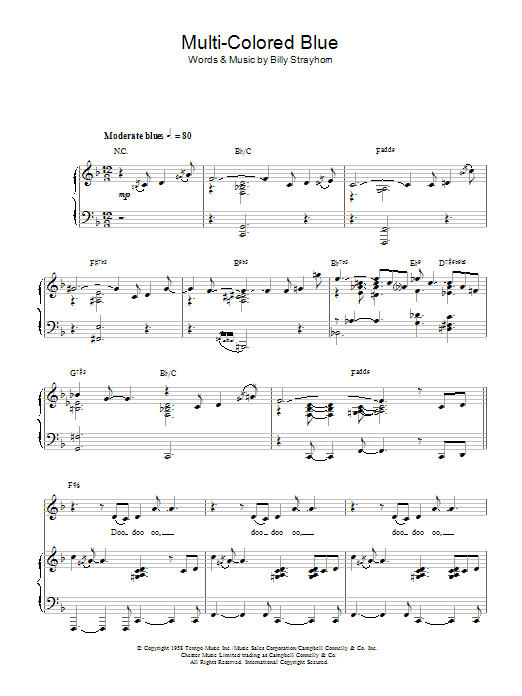 Billy Strayhorn Multi-Colored Blue sheet music notes and chords arranged for Piano, Vocal & Guitar Chords