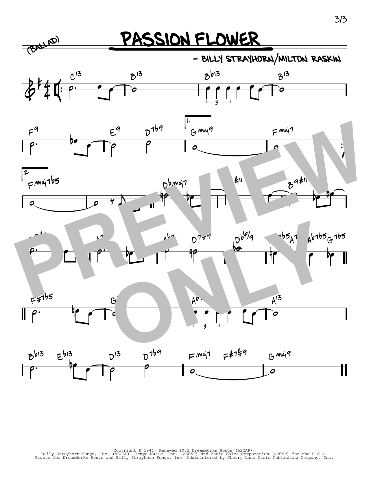 Billy Strayhorn Passion Flower [Reharmonized version] (arr. Jack Grassel) sheet music notes and chords arranged for Real Book – Melody & Chords