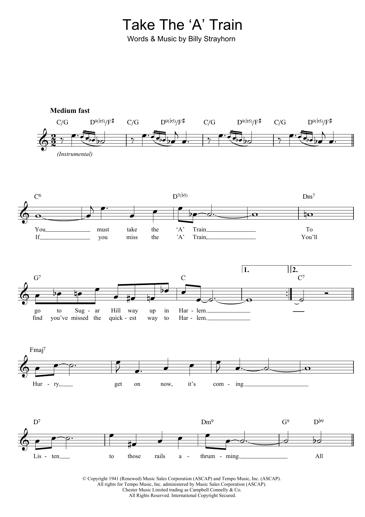 Billy Strayhorn Take The 'A' Train sheet music notes and chords arranged for Guitar Chords/Lyrics