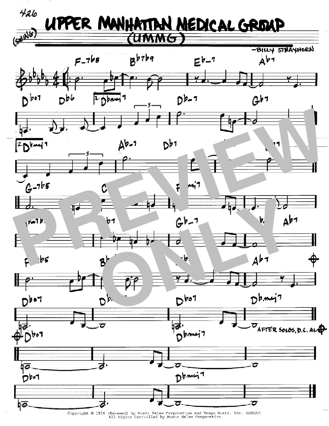 Billy Strayhorn Upper Manhattan Medical Group (UMMG) sheet music notes and chords arranged for Real Book – Melody & Chords – Eb Instruments