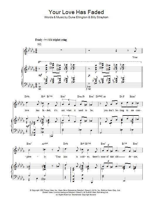 Billy Strayhorn Your Love Has Faded sheet music notes and chords arranged for Piano, Vocal & Guitar Chords