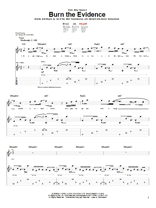 Billy Talent Burn The Evidence sheet music notes and chords arranged for Guitar Tab