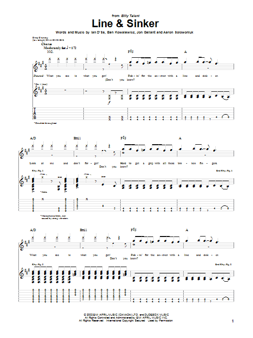Billy Talent Line & Sinker sheet music notes and chords arranged for Guitar Tab