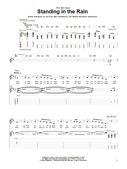 Billy Talent Standing In The Rain sheet music notes and chords arranged for Guitar Tab