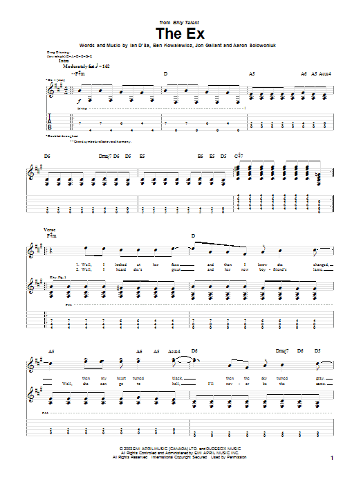 Billy Talent The Ex sheet music notes and chords arranged for Guitar Tab