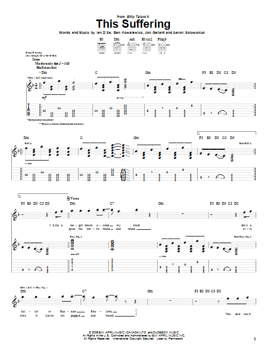 Billy Talent This Suffering sheet music notes and chords arranged for Guitar Tab
