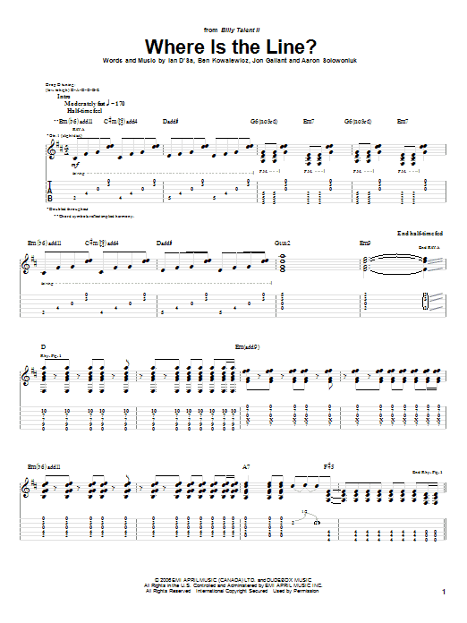 Billy Talent Where Is The Line? sheet music notes and chords arranged for Guitar Tab