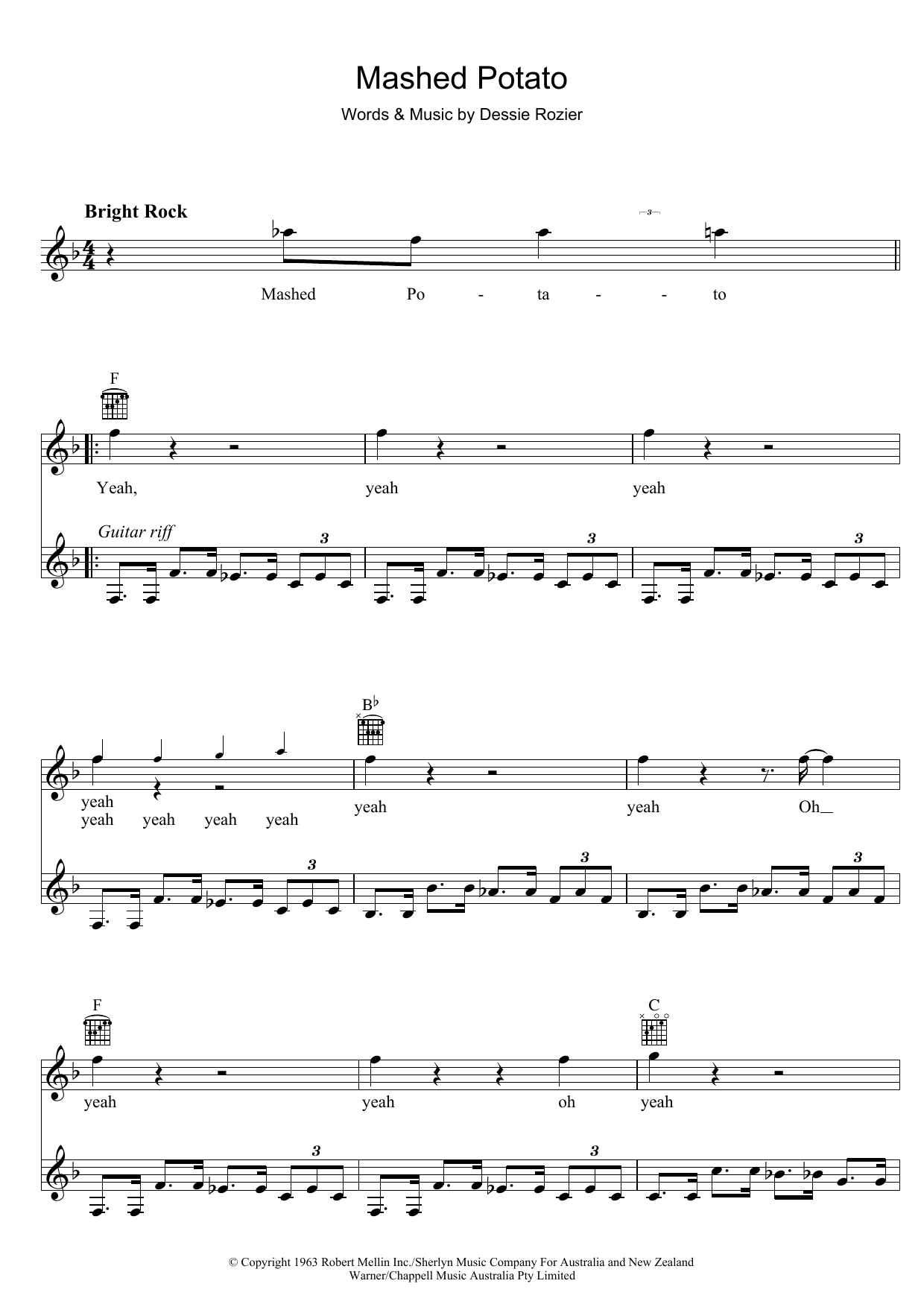 Billy Thorpe Mashed Potato sheet music notes and chords arranged for Lead Sheet / Fake Book