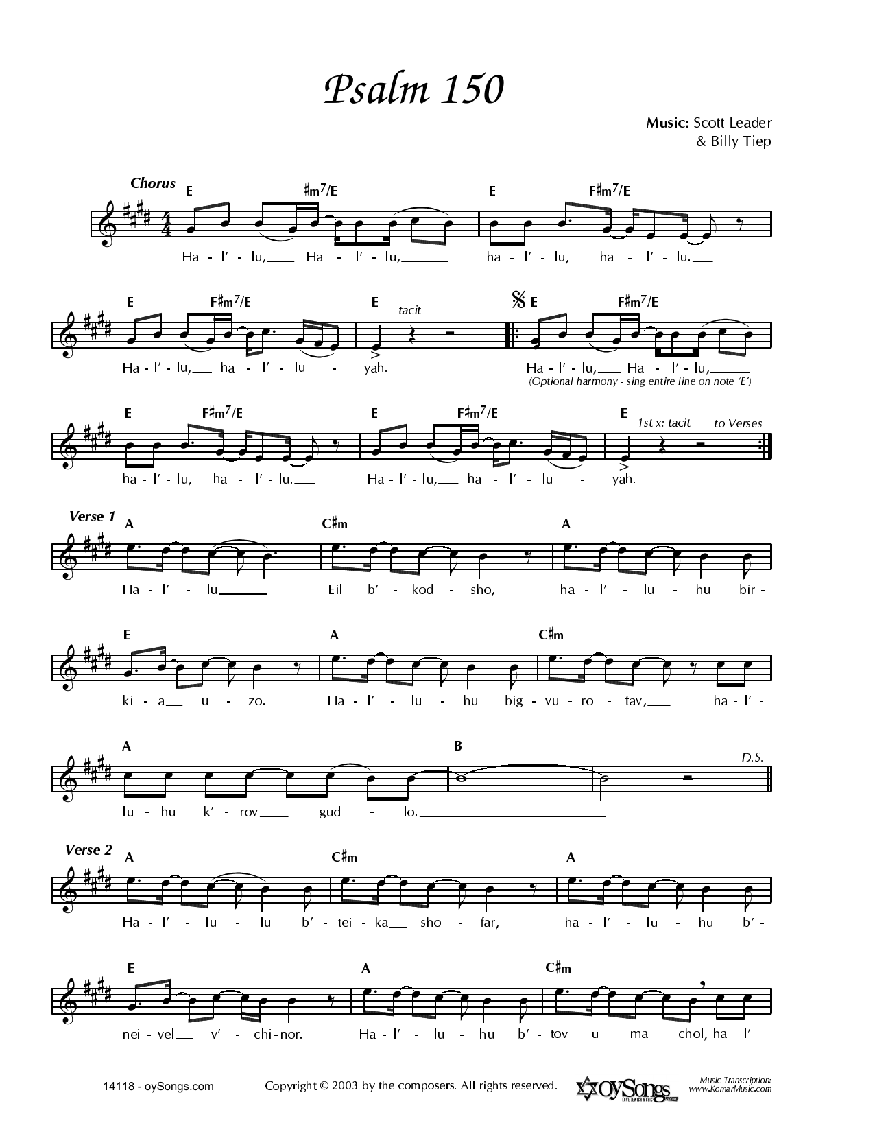 Billy Tiep Psalm 150 sheet music notes and chords arranged for Lead Sheet / Fake Book