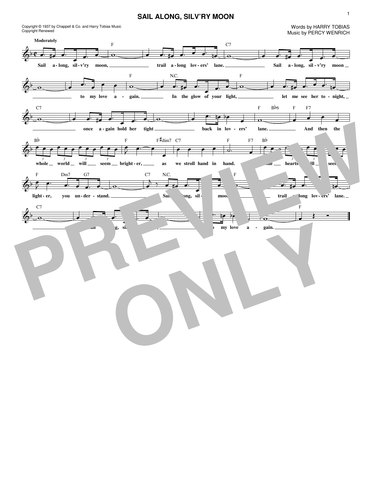 Billy Vaughn Sail Along, Silv'ry Moon sheet music notes and chords arranged for Lead Sheet / Fake Book