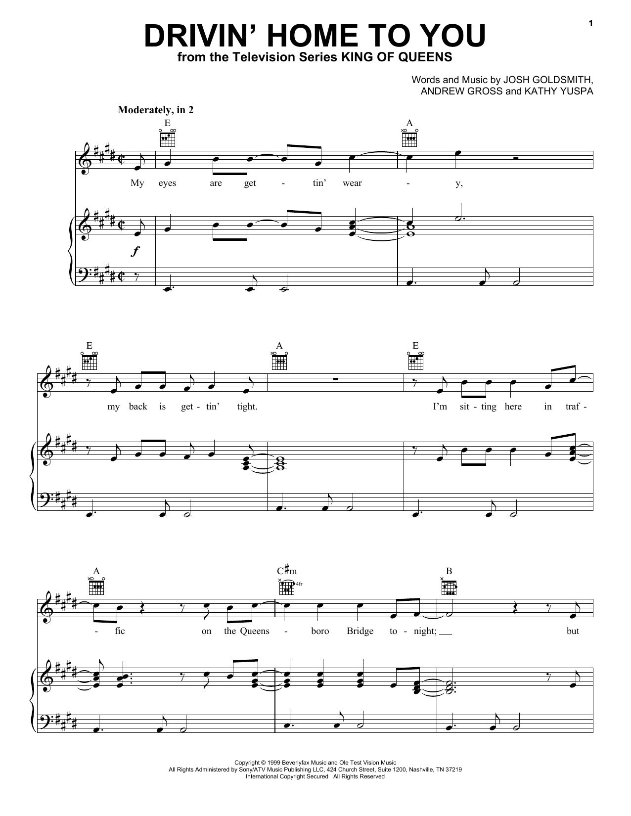 Billy Vera Drivin' Home To You (from King of Queens) sheet music notes and chords arranged for Piano, Vocal & Guitar Chords (Right-Hand Melody)