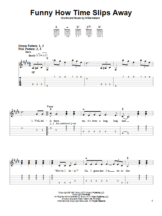 Billy Walker Funny How Time Slips Away sheet music notes and chords arranged for Easy Guitar Tab