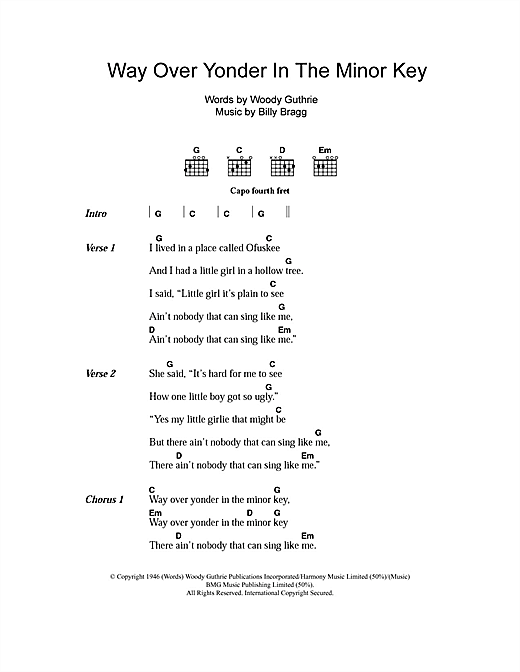 Billy Bragg Way Over Yonder In The Minor Key sheet music notes and chords arranged for Guitar Chords/Lyrics