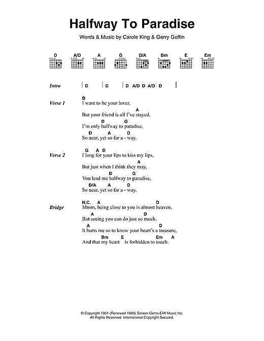 Billy Fury Halfway To Paradise sheet music notes and chords arranged for Guitar Chords/Lyrics