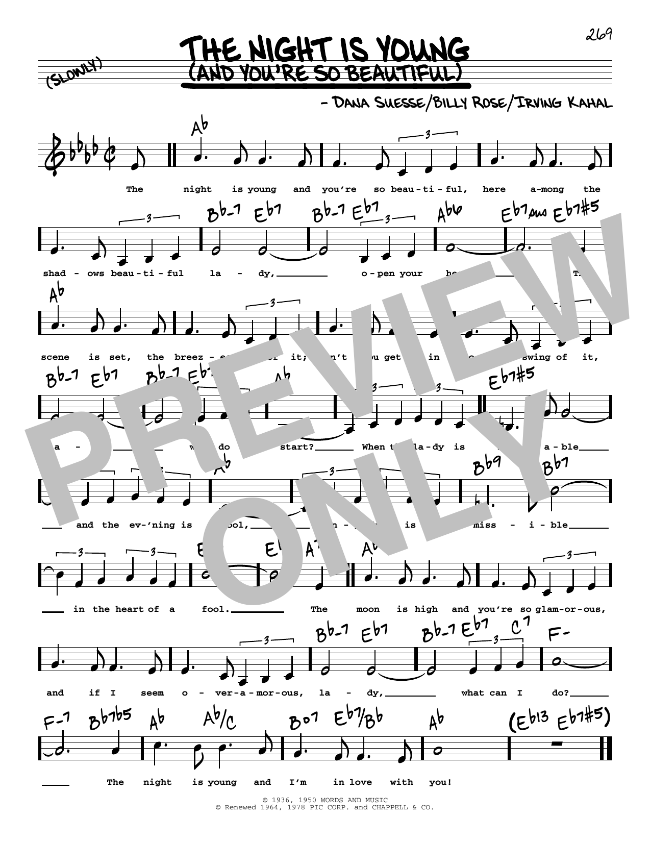 Billy Rose The Night Is Young (And You're So Beautiful) (Low Voice) sheet music notes and chords arranged for Real Book – Melody, Lyrics & Chords