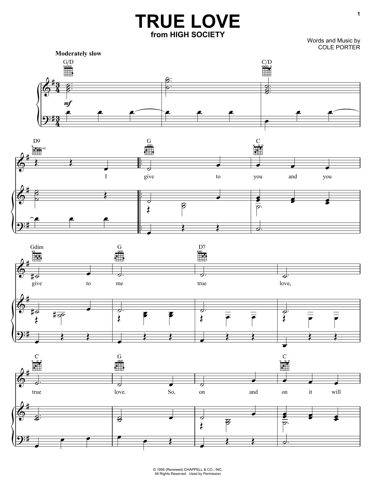 Bing Crosby & Grace Kelly True Love (from High Society) sheet music notes and chords arranged for Solo Guitar