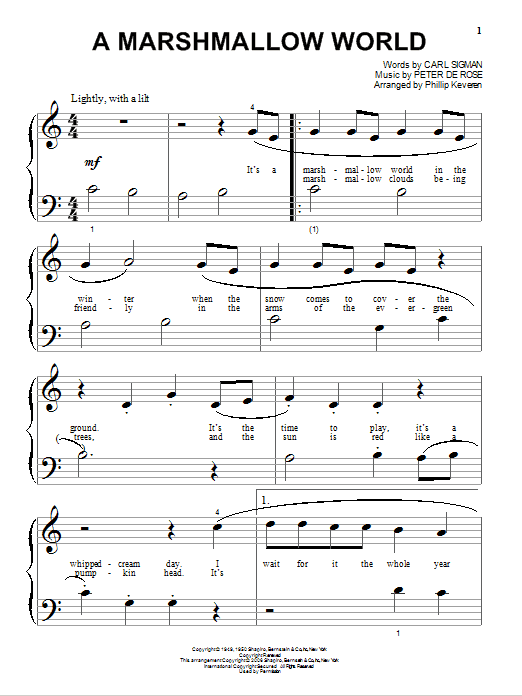 Bing Crosby A Marshmallow World (arr. Phillip Keveren) sheet music notes and chords arranged for Beginning Piano Solo