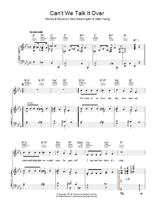 Bing Crosby Can't We Talk It Over sheet music notes and chords arranged for Piano, Vocal & Guitar Chords