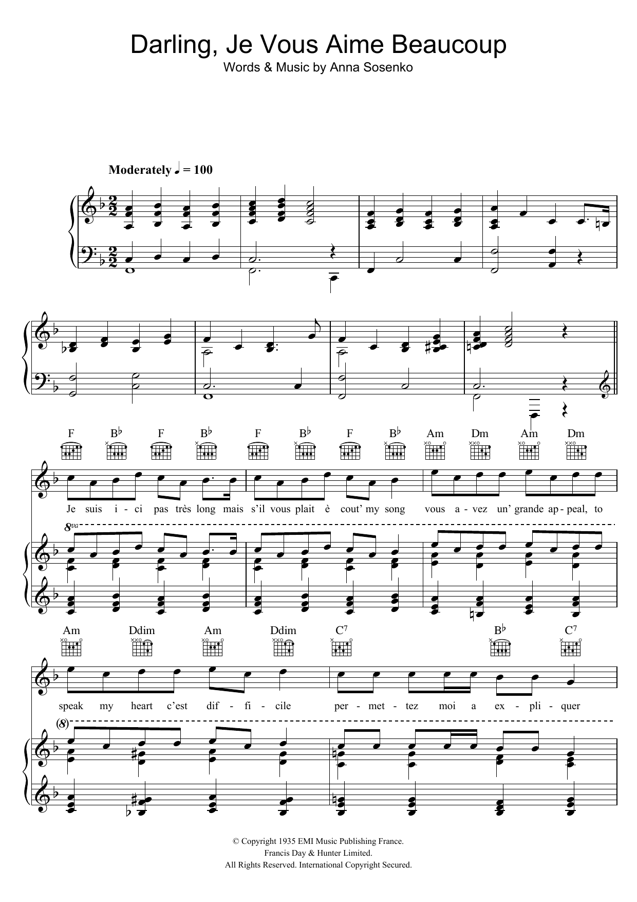 Bing Crosby Darling Je Vous Aime Beaucoup sheet music notes and chords arranged for Piano, Vocal & Guitar Chords