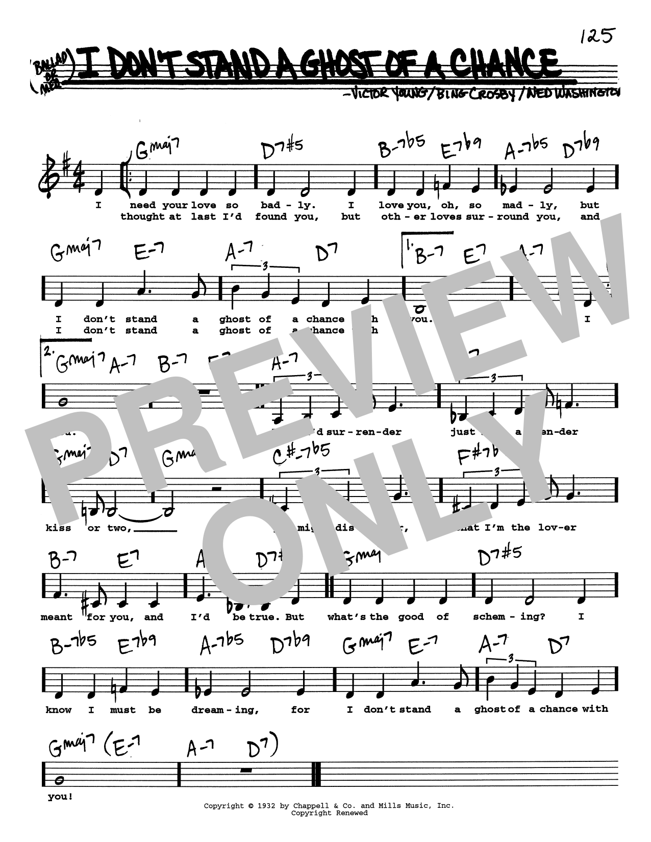 Bing Crosby I Don't Stand A Ghost Of A Chance With You (Low Voice) sheet music notes and chords arranged for Real Book – Melody, Lyrics & Chords