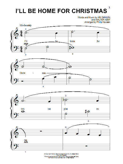Bing Crosby I'll Be Home For Christmas (arr. Phillip Keveren) sheet music notes and chords arranged for Beginning Piano Solo