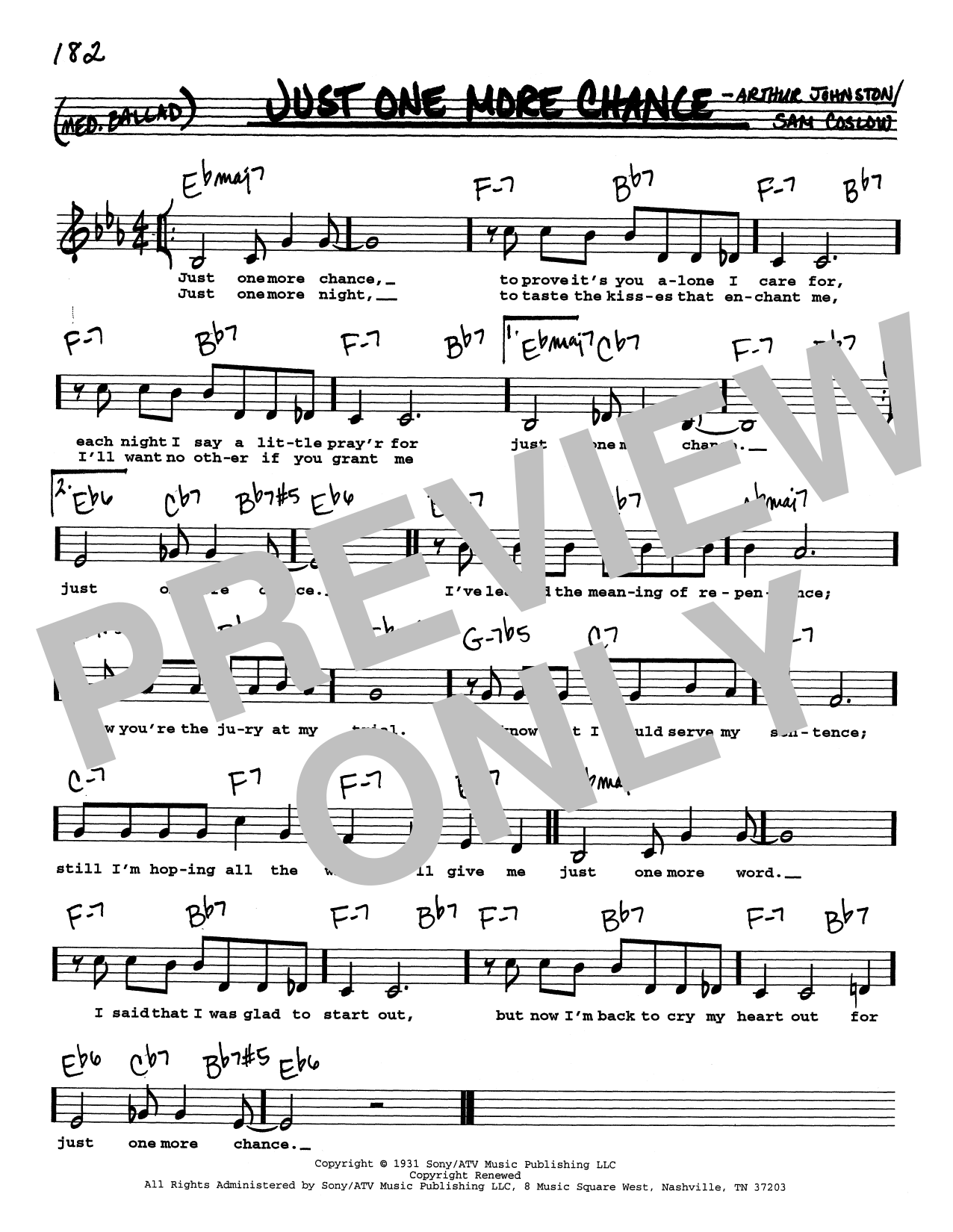 Bing Crosby Just One More Chance (Low Voice) sheet music notes and chords arranged for Real Book – Melody, Lyrics & Chords