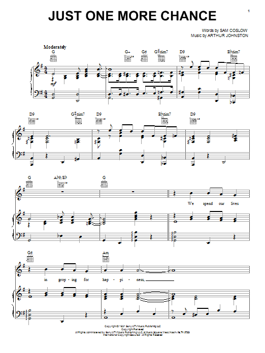 Bing Crosby Just One More Chance sheet music notes and chords arranged for Piano Chords/Lyrics