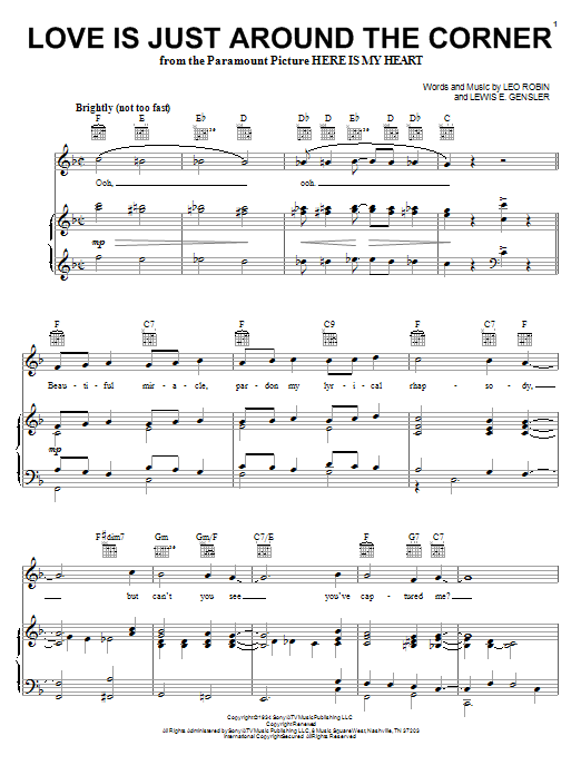 Bing Crosby Love Is Just Around The Corner sheet music notes and chords arranged for Easy Piano
