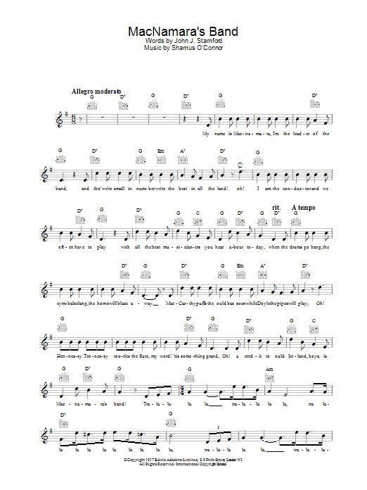 Bing Crosby MacNamara's Band sheet music notes and chords arranged for Lead Sheet / Fake Book