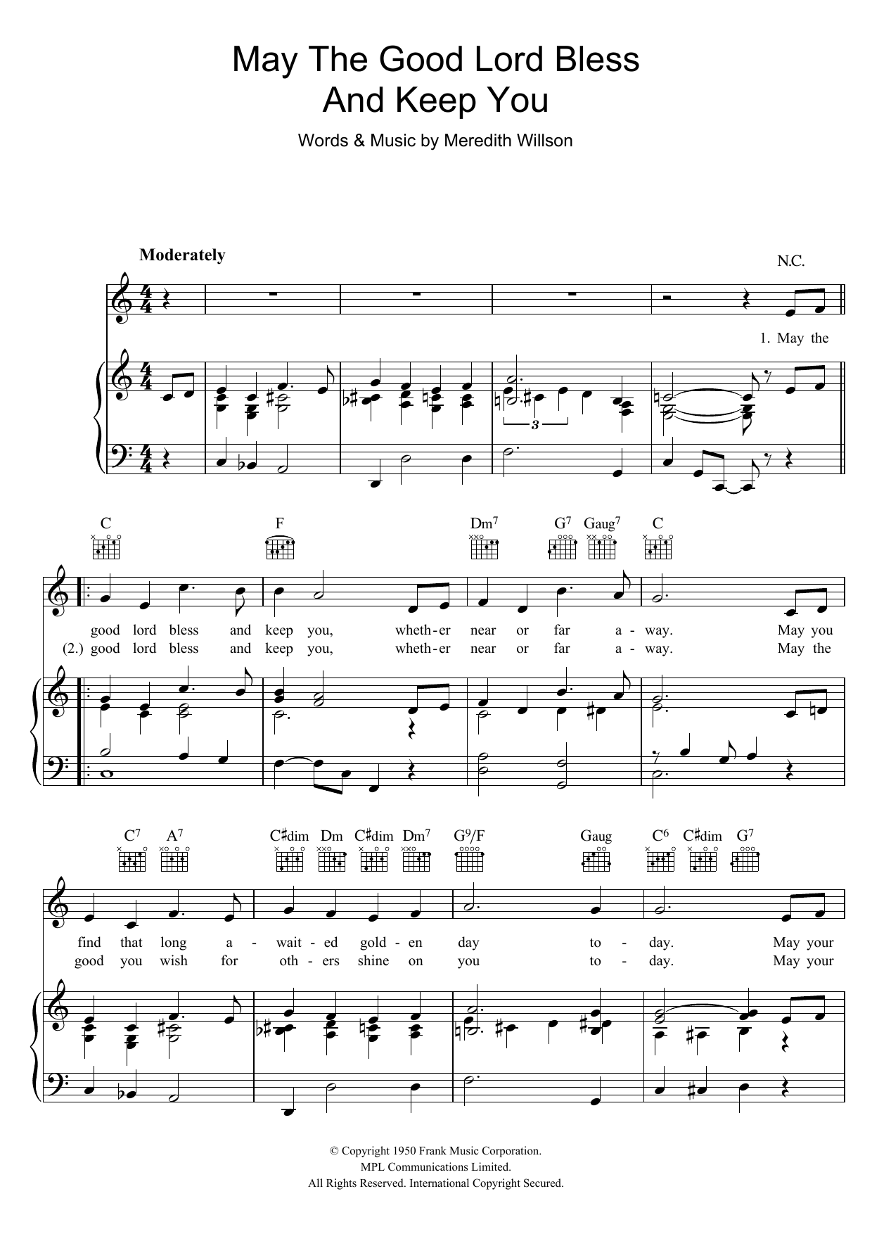 Bing Crosby May The Good Lord Bless and Keep You sheet music notes and chords arranged for Piano, Vocal & Guitar Chords