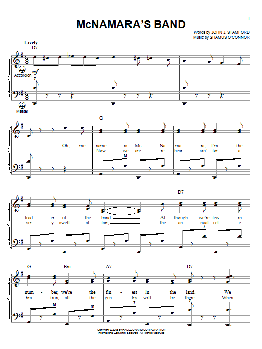 Bing Crosby McNamara's Band sheet music notes and chords arranged for Accordion