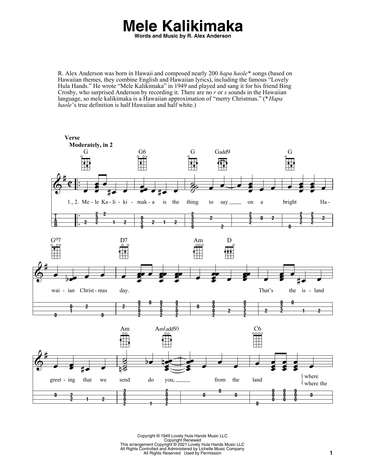 Bing Crosby Mele Kalikimaka (arr. Fred Sokolow) sheet music notes and chords arranged for Ukulele