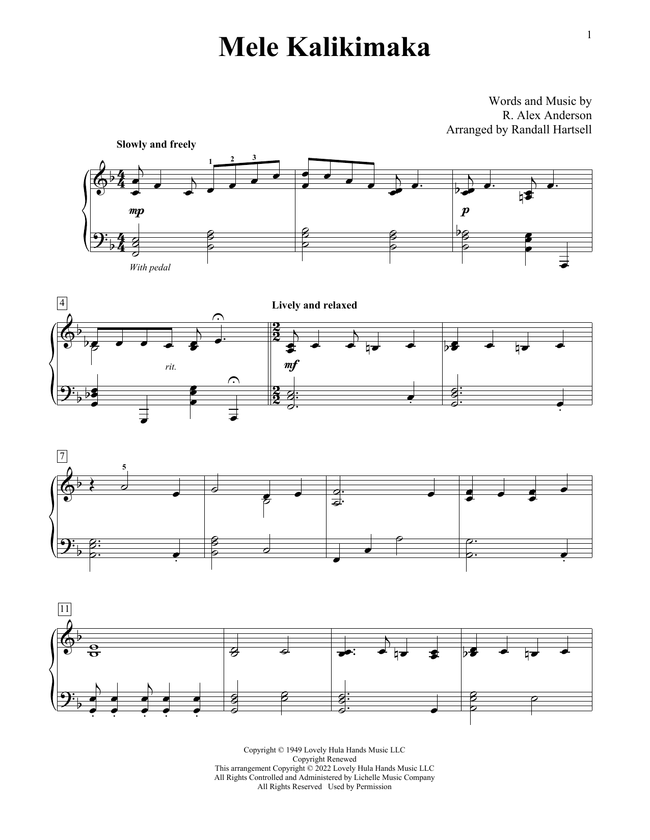 Bing Crosby Mele Kalikimaka (arr. Randall Hartsell) sheet music notes and chords arranged for Educational Piano