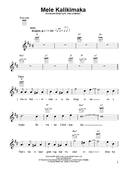 Bing Crosby Mele Kalikimaka sheet music notes and chords arranged for Marimba Solo