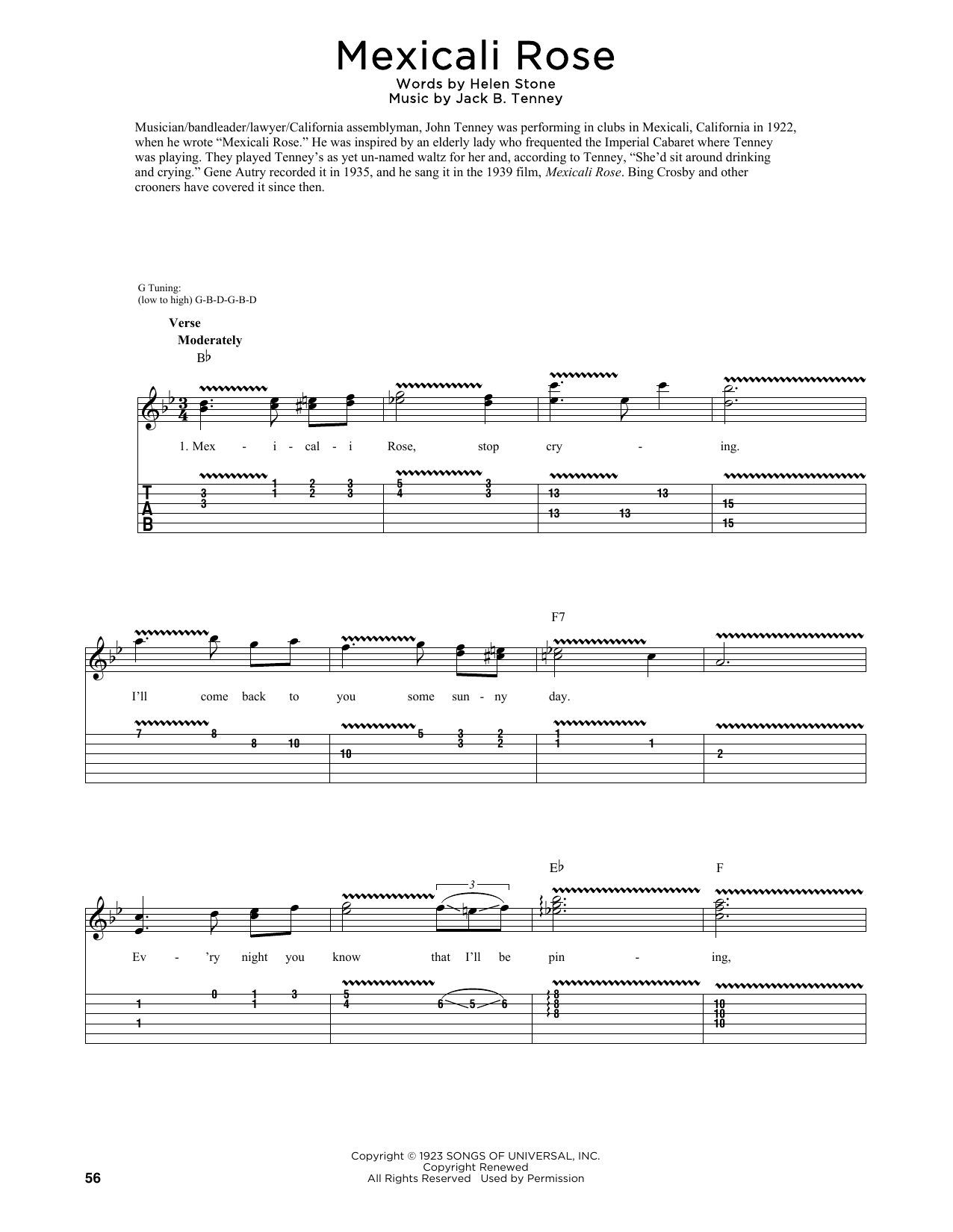 Bing Crosby Mexicali Rose (arr. Fred Sokolow) sheet music notes and chords arranged for Guitar Tab