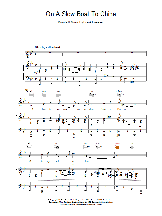 Bing Crosby On A Slow Boat To China sheet music notes and chords arranged for Piano, Vocal & Guitar Chords